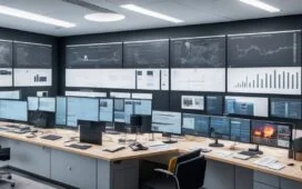 Ein hell beleuchtetes, modernes IT-Büro mit fokusierten Fachleuten vor großen Bildschirmen, die Netzwerkanalysen und Cloud-Dashboards im warmen Tageslicht diskutieren und so aktives Krisenmanagement und technische Souveränität in digitalen Infrastrukturen verkörpern.