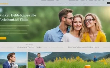 Helle, freundliche Büroszene mit einem jungen, konzentriert lächelnden Webdesigner vor zwei großen Bildschirmen, auf denen klar strukturierte, responsive Webseiten in natürlichem Tageslicht zu sehen sind, umgeben von moderner Technik und warmen Holzelementen, die digitale Perfektion und innovative Technologie charmant verbinden.