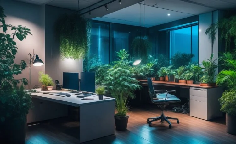 Ein hell erleuchtetes, modernes Büro mit engagierten Mitarbeitenden mittlerer Größe, die in freundlicher Atmosphäre konzentriert an Laptops arbeiten, umgeben von Pflanzen und warmem Tageslicht, das eine Balance aus Professionalität und menschlicher Nähe vermittelt – Sinnbild für den herausfordernden, aber wichtigen Umgang kleiner Unternehmen mit Datenschutzvorgaben.