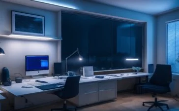 Ein modernes, hell erleuchtetes Büro mit warmem Tageslicht, in dem ein entspannter Investor am Laptop konzentriert komplexe Börsendaten und KI-gestützte Analysen studiert, während natürliche Reflexionen auf minimalistischen Bildschirmen und eine mit Zimmerpflanzen verzierte Arbeitsumgebung für eine freundliche, einladende Atmosphäre sorgen.
