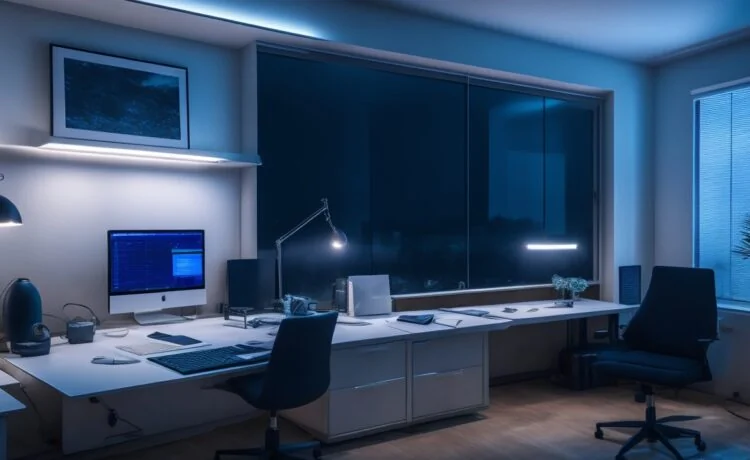 Ein modernes, hell erleuchtetes Büro mit warmem Tageslicht, in dem ein entspannter Investor am Laptop konzentriert komplexe Börsendaten und KI-gestützte Analysen studiert, während natürliche Reflexionen auf minimalistischen Bildschirmen und eine mit Zimmerpflanzen verzierte Arbeitsumgebung für eine freundliche, einladende Atmosphäre sorgen.