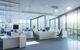 Ein lichtdurchflutetes, modernes Büro mit konzentrierten IT-Experten, die vor großen Bildschirmen mit komplexen Daten und Quantencomputern arbeiten, strahlt eine warme, einladende Atmosphäre aus, die technologische Innovation und kollaborative Zukunftssicherheit verbindet.