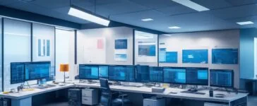 Ein modern eingerichtetes Entwicklerbüro mit strahlendem Tageslicht, in dem eine freundliche junge Programmiererin konzentriert an einem großen Bildschirm arbeitet, auf dem komplexe Codezeilen und technische Diagramme schemenhaft erkennbar sind – die Atmosphäre vermittelt kreative Zuversicht und den Aufbruch in die Zukunft der Webentwicklung durch innovative Technologien.