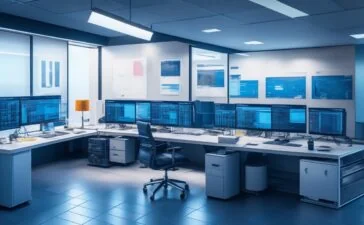 Ein modern eingerichtetes Entwicklerbüro mit strahlendem Tageslicht, in dem eine freundliche junge Programmiererin konzentriert an einem großen Bildschirm arbeitet, auf dem komplexe Codezeilen und technische Diagramme schemenhaft erkennbar sind – die Atmosphäre vermittelt kreative Zuversicht und den Aufbruch in die Zukunft der Webentwicklung durch innovative Technologien.