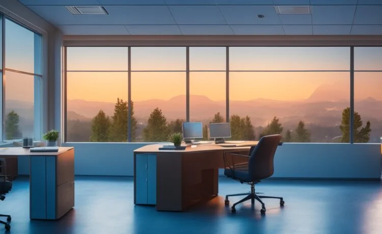 In einem hell erleuchteten, modernen Büroambiente sitzen mehrere Entwickler:innen konzentriert vor ihren Bildschirmen, während Sonnenlicht sanft durch große Fenster fällt und eine warme, einladende Atmosphäre schafft, die Teamarbeit und die zukunftsweisende Sicherheit moderner Webanwendungen durch technologische Vernetzung symbolisiert.