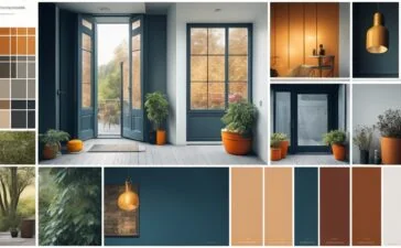 In einem hell erleuchteten, modernen Designstudio arbeiten konzentrierte Webdesigner gemeinsam an farbenfrohen Moodboards und variablen Schriftzügen auf großen Bildschirmen, während sanftes Tageslicht durch große Fenster fällt und eine warme, inspirierende Arbeitsatmosphäre schafft.