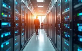 Ein strahlendes, modern gestaltetes Rechenzentrum in Garching bei München, das bei sanftem Tageslicht von Mitarbeitenden umgeben ist, die konzentriert in lebendiger, kollegialer Atmosphäre mit leistungsstarker Hightech-Computerhardware arbeiten und so den Aufbruch in Bayerns digitale Zukunft voller Innovation, Wärme und Fortschritt symbolisieren.