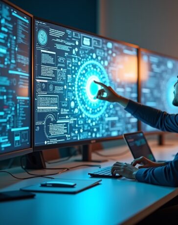 Ein lichtdurchflutetes, modern eingerichtetes Büro mit einem lächelnden Team aus unterschiedlichen Fachleuten, die angeregt an einem futuristischen Bildschirm mit komplexen KI-Diagrammen arbeiten, strahlt Wärme und kollegiale Zuversicht aus und symbolisiert die verantwortungsbewusste Entwicklung der nächsten Generation intelligenter, sicherer KI-Agenten.