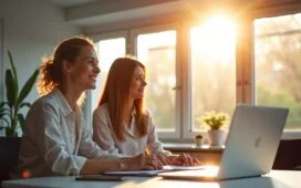 Ein strahlend helles, natürlich beleuchtetes Büro mit fokussierten IT-Sicherheitsexpert:innen, die in freundlicher Atmosphäre gemeinsam an Laptops und digitalen Whiteboards arbeiten, während warme Sonnenstrahlen durch große Fenster fallen und engagierte Gesichter die Verantwortung und Hoffnung für sichere KI-Technologien widerspiegeln.