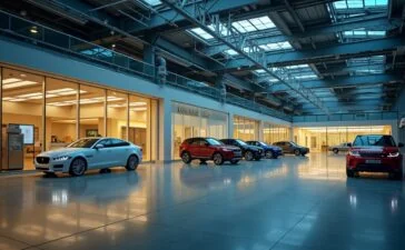 Ein hell erleuchtetes, modernes Industriegebäude von Jaguar Land Rover mit klaren Details, in warmes Sonnenlicht getaucht, während konzentrierte Fachleute in smarter Business-Kleidung an vernetzten Computern arbeiten, die angespannte, aber zuversichtliche Atmosphäre einer digitalen Krisenreaktion vermitteln.