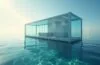 Eine helle, cinematisch inszenierte Aufnahme eines modernen, transparent wirkenden Rechenzentrum-Containers, der ruhig auf dem Meeresboden liegt und von sanft strahlendem Sonnenlicht durch das klare, blaue Wasser umspielt wird, wobei umgebende schimmernde Meereslebewesen und natürliche Farbreflexe im Wasser eine warme, zukunftsweisende Atmosphäre voller technischer Innovation und nachhaltiger Energieeffizienz schaffen.