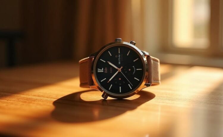 Ein warm sonnenbeschienenes Nahaufnahme-Porträt der ikonischen Timex SSQ LCD-Uhr aus gebürstetem Edelstahl auf einem eleganten Holzuntergrund, das durch sanftes, natürliches Licht die glasklare Digitalanzeige und das minimalistische Retro-Design in lebendiger Detailtreue strahlen lässt.