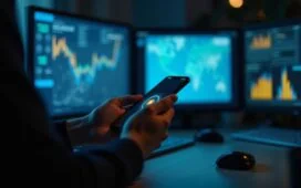 Eine helle, natürlich beleuchtete Szene in einem modernen Ermittlungsbüro: Fokus auf Hände, die ein iPhone mit aktivierter Ortungsfunktion halten, während im Hintergrund unscharf Bildschirme mit Karten und Tracking-Daten zu erkennen sind, die die internationale Zusammenarbeit zwischen Polizei und IT-Experten widerspiegeln – warmes, freundliches Licht schafft eine Atmosphäre von Zuversicht und digitalem Schutz.