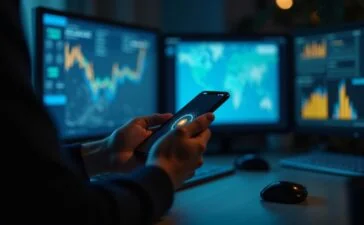 Eine helle, natürlich beleuchtete Szene in einem modernen Ermittlungsbüro: Fokus auf Hände, die ein iPhone mit aktivierter Ortungsfunktion halten, während im Hintergrund unscharf Bildschirme mit Karten und Tracking-Daten zu erkennen sind, die die internationale Zusammenarbeit zwischen Polizei und IT-Experten widerspiegeln – warmes, freundliches Licht schafft eine Atmosphäre von Zuversicht und digitalem Schutz.