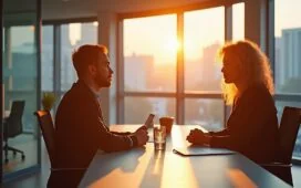 Ein hell erleuchtetes, modernes Büro mit inspirierend lächelnden IT-Profis bei lebhaftem Austausch über innovative Technologien, die in natürlichem Tageslicht eine optimistische und zukunftsorientierte Atmosphäre voller Wärme und Teamgeist schaffen.