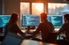 In einem hell erleuchteten, modernen Arbeitsraum sitzt eine Gruppe unterschiedlicher Entwickler konzentriert vor mehreren Bildschirmen, die digitale Bildformate und Codezeilen zeigen, während warmes Tageslicht durch große Fenster fällt und eine Atmosphäre von Zusammenarbeit, Innovation und technischer Leidenschaft schafft.