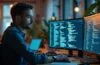Ein hell erleuchteter, moderner Programmierer an einem großen, aufgeräumten Arbeitsplatz, vertieft in den Code auf seinem Bildschirm, umgeben von warmem Tageslicht und dezenten Technologie-Elementen, die die komplexe Geschichte und Verantwortung von Softwareentwicklung lebendig und menschlich vermitteln.