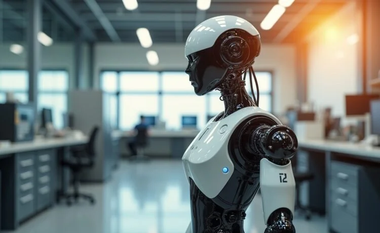 In einem sonnendurchfluteten Hightech-Labor steht ein eleganter, multifunktionaler Roboter mit silbrig-matten Oberflächen und fein beweglichen Gliedern bereit, dynamisch vor einem Hintergrund aus modernem Forschungsequipment, während warmes Tageslicht sanft die komplexen Details seiner Sensoren und Mechaniken betont und so die Vision von flexibler Multimobilität in der Robotik mit einer einladenden, zukunftsoptimistischen Atmosphäre lebendig werden lässt.