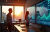 Ein warm erleuchtetes, modernes Labor mit Forschern in freundlicher Teamarbeit vor großen Bildschirmen, die komplexe Datenvisualisierungen von KI-Analysen zeigen, während sanftes Tageslicht durch große Fenster fällt und eine Atmosphäre von Vertrauen und Aufbruchsstimmung schafft.