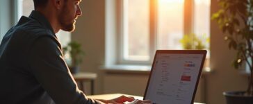 Ein heller, freundlich ausgeleuchteter Arbeitsplatz mit einem modernen Windows-Laptop, auf dem ein Entwickler konzentriert im Terminal eine Aufgabenverwaltung mit dstask bedient, umgeben von warmem Tageslicht und minimalistischer, einladender Büroatmosphäre, die Produktivität und technologische Offenheit widerspiegelt.