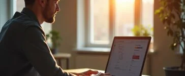 Ein heller, freundlich ausgeleuchteter Arbeitsplatz mit einem modernen Windows-Laptop, auf dem ein Entwickler konzentriert im Terminal eine Aufgabenverwaltung mit dstask bedient, umgeben von warmem Tageslicht und minimalistischer, einladender Büroatmosphäre, die Produktivität und technologische Offenheit widerspiegelt.