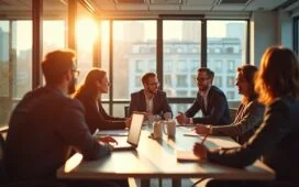 Ein dynamisches, helles Büro mit natürlichen Sonnenstrahlen, in dem ein vielfältiges Team aus KI-Experten bei einem offenen, engagierten Austausch über Datensicherheit und innovative Datenschutzstrategien in der EU sitzt, umgeben von moderner Technik und freundlicher, einladender Atmosphäre.