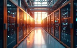 Ein hell erleuchtetes Labor mit moderner photonischer Quantencomputing-Hardware, wo sanftes Tageslicht durch große Fenster fällt und warme Holz- und Metallakzente eine Atmosphäre von Innovation, Hoffnung und wissenschaftlichem Fortschritt schaffen.