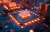 Ein warm beleuchtetes, close-up Foto eines modernen Quantencomputers mit filigranen, gläsern-transparenten photonischen Schaltkreisen und sanft reflektierendem Licht, das technisch komplexe Details in klarer Schärfe zeigt und dabei eine freundliche, hoffnungsvolle Atmosphäre für die Zukunft der Quantenrechner vermittelt.