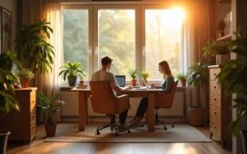 In einem hell erleuchteten, modernen Arbeitszimmer sitzen Forschende in entspannter Atmosphäre um einen Laptop, während sanftes Tageslicht durch große Fenster fällt und die kreative Spannung zwischen Technik und Poesie spürbar wird.