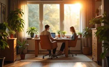 In einem hell erleuchteten, modernen Arbeitszimmer sitzen Forschende in entspannter Atmosphäre um einen Laptop, während sanftes Tageslicht durch große Fenster fällt und die kreative Spannung zwischen Technik und Poesie spürbar wird.