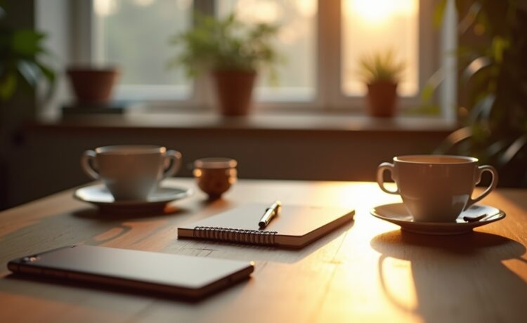 Ein auf einem hellen Holztisch natürlich beleuchtetes Sony Xperia 1 VII liegt offen und einladend neben einer Tasse dampfenden Kaffees und einem Notizblock, während sanftes Tageslicht durch ein Fenster fällt und eine warme, vertrauensvolle Atmosphäre für das Thema Sicherheit und Pflege moderner Technologie schafft.