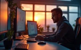 In einem modern ausgestatteten, lichtdurchfluteten Büro arbeiten fokussierte IT-Profis an großen Bildschirmen, deren helle, warme Atmosphäre Vertrautheit und Zusammenhalt inmitten der herausfordernden Welt der Cybersicherheit ausstrahlt.