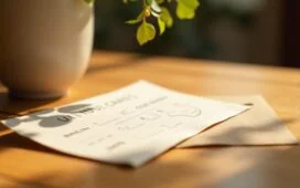 Eine strahlend beleuchtete Szene auf einem hellen Holztisch, auf dem sorgfältig gestaltete, hochwertige Visitenkarten aus naturbelassenem Papier liegen, umgeben von warmem Tageslicht und dezenten Schatten, die ein einladendes, freundliches Ambiente schaffen und die Haptik sowie das durchdachte UX-Design der Karten sichtbar machen.
