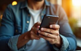 Ein warm beleuchtetes, klares Close-up eines konzentrierten Android-Nutzers, der sorgsam die Berechtigungen einer Banking-App auf seinem Smartphone überprüft, umgeben von einem hellen, modernen Arbeitsumfeld voller natürlichem Tageslicht und subtilen technischen Details, die Sicherheit und Achtsamkeit ausstrahlen.