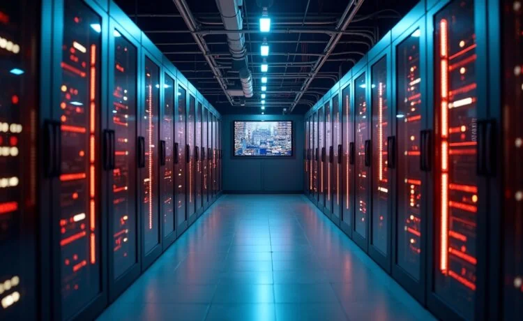 In einem hell erleuchteten, modernen Rechenzentrum verbindet sich die präzise Anordnung leuchtender Serverreihen mit dem sanften Glanz von Kontrollbildschirmen und Kabeln, während technikbegeisterte Fachleute in entspannter Atmosphäre konzentriert Datenströme beobachten – ein warmes, dynamisches Bild von digitaler Vernetzung und der vielschichtigen Herausforderung, IT- und Betriebstechnik sicher und resilient zu integrieren.