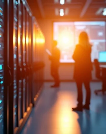 Ein strahlend helles, editorial aufgenommenes Bild eines hochmodernen, lichtdurchfluteten Rechenzentrums mit futuristischen Supercomputern, deren komplexe Technik durch warme Sonnenstrahlen sanft betont wird, während Forschende im Hintergrund konzentriert und motiviert an vernetzten Monitoren arbeiten und so die lebendige Atmosphäre von Innovation und wissenschaftlichem Fortschritt in Deutschland widerspiegeln.