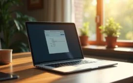Eine hell erleuchtete, moderne Arbeitsumgebung mit aufgeschlagenem Laptop, auf dessen Bildschirm eine geöffnete Browser-Erweiterung zu sehen ist, während sanftes Tageslicht durch ein großes Fenster fällt und die Szenerie durch warme Holztöne und freundliche Pflanzen eine vertrauensvolle, zugleich nachdenkliche Atmosphäre schafft, die den schmalen Grat zwischen Nutzen und Risiko digitaler Tools eindrucksvoll widerspiegelt.