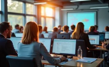 Ein hell erleuchteter Konferenzraum mit engagierten Wissenschaftlern und Forscherinnen, die konzentriert über moderne Computerbildschirme gebeugt sind, während natürliches Tageslicht sanft durch große Fenster fällt und eine freundliche, hoffnungsvolle Atmosphäre schafft, die die Balance zwischen innovativer KI-Technologie und menschlicher Expertise in der wissenschaftlichen Qualitätssicherung widerspiegelt.