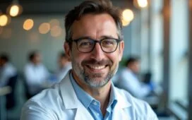 Ein strahlendes Porträt von Dr. Alessandro Curioni in einem modernen Forschungsbüro, umgeben von natürlichem Tageslicht und subtilen Details hochwertiger Technik, das durch warme Farbtöne und einen freundlichen Gesichtsausdruck die aufstrebende Zukunft der Quantencomputing-Technologie lebendig und nahbar vermittelt.