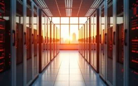 Ein strahlend helles, filmisch inszeniertes Foto eines modernen Serverraums, in dem sanft warmes Tageslicht durch große Fenster fällt und die glänzenden, dicht bestückten KI-Serverracks mit hochentwickelten Grafikprozessoren in lebendigen Details und realistischen Texturen zum Leben erweckt, während die ruhige Atmosphäre Innovation und die Zukunft digitaler Infrastruktur eindrucksvoll widerspiegelt.