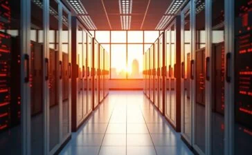 Ein strahlend helles, filmisch inszeniertes Foto eines modernen Serverraums, in dem sanft warmes Tageslicht durch große Fenster fällt und die glänzenden, dicht bestückten KI-Serverracks mit hochentwickelten Grafikprozessoren in lebendigen Details und realistischen Texturen zum Leben erweckt, während die ruhige Atmosphäre Innovation und die Zukunft digitaler Infrastruktur eindrucksvoll widerspiegelt.