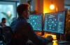 Ein hell erleuchtetes, modernes Büro mit freundlicher Atmosphäre, in dem ein konzentrierter IT-Administrator vor mehreren Bildschirmen sitzt, auf denen komplexe Netzwerkdiagramme und Sicherheitsprotokolle sichtbar sind, während warmes Tageslicht durch große Fenster strömt und durch dezente Technikdetails die Dringlichkeit digitaler Sicherheit spürbar wird.