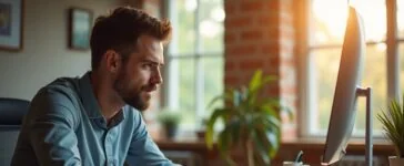 Ein helles, einladendes Foto zeigt einen konzentrierten PC-Bastler an einem aufgeräumten Schreibtisch, umgeben von modernen Mini-PC-Komponenten und kompakten SO-DIMM-RAM-Modulen, wobei warmes Tageslicht durch ein Fenster fällt und die Szene mit natürlicher, freundlicher Atmosphäre durchflutet.