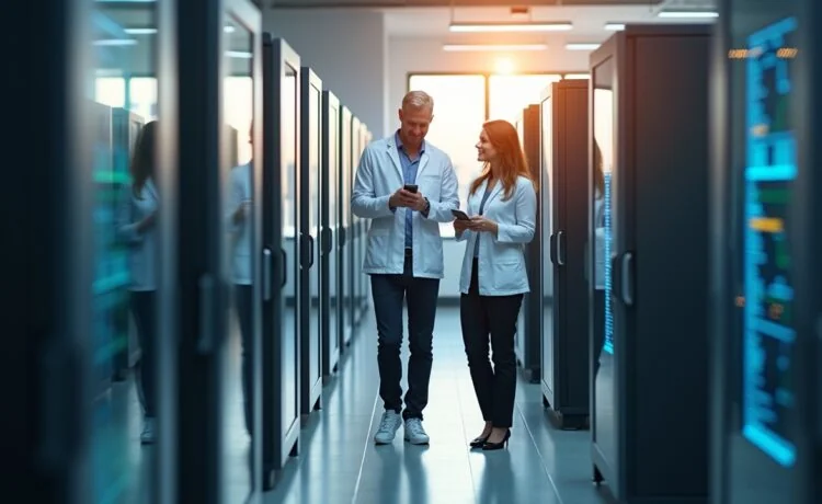 Eine strahlend helle, natürlich beleuchtete Nahaufnahme eines modernen Quantencomputers im IBM-Labor, umgeben von motivierten Forschern in legerer Businesskleidung, die mit wachem Interesse und zuversichtlichem Lächeln die bahnbrechende Technologie gemeinsam erkunden, während warmes Tageslicht durch große Fenster fällt und eine Atmosphäre von Innovation und Zukunftsoptimismus schafft.