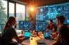Ein hell erleuchtetes modernes Arbeitszimmer mit einem jungen Entwicklerteam in entspannter Atmosphäre, umgeben von futuristischen Bildschirmen, Quantenchips und Skizzen, die den spannenden Fortschritt und die greifbare Hoffnung auf Quantum Advantage symbolisieren – warmes Tageslicht fällt durch große Fenster und verleiht der Szene eine freundliche, motivierende Stimmung.