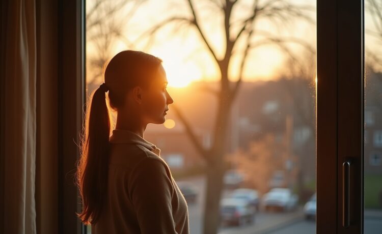 Eine helle, einfühlsame Aufnahme in natürlichem Tageslicht zeigt eine Person vor einem modernen Fenster mit klarer Sicht, wie sie selbstbewusst und nachdenklich auf einen Bildschirm schaut – ein symbolisches Porträt digitaler Standhaftigkeit und mutiger KI-Kommunikation in einem warmen, freundlichen Umfeld.