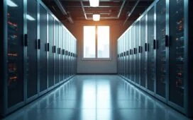 Ein klar erleuchteter, moderner Serverraum mit technisch versierten IT-Profis, die konzentriert und vertrauensvoll an hochentwickelten virtualisierten Systemen arbeiten – strahlendes Tageslicht fällt durch große Fenster und erzeugt eine warme, einladende Atmosphäre voller Verantwortungsbewusstsein und konzentrierter Zusammenarbeit.