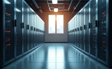 Ein klar erleuchteter, moderner Serverraum mit technisch versierten IT-Profis, die konzentriert und vertrauensvoll an hochentwickelten virtualisierten Systemen arbeiten – strahlendes Tageslicht fällt durch große Fenster und erzeugt eine warme, einladende Atmosphäre voller Verantwortungsbewusstsein und konzentrierter Zusammenarbeit.