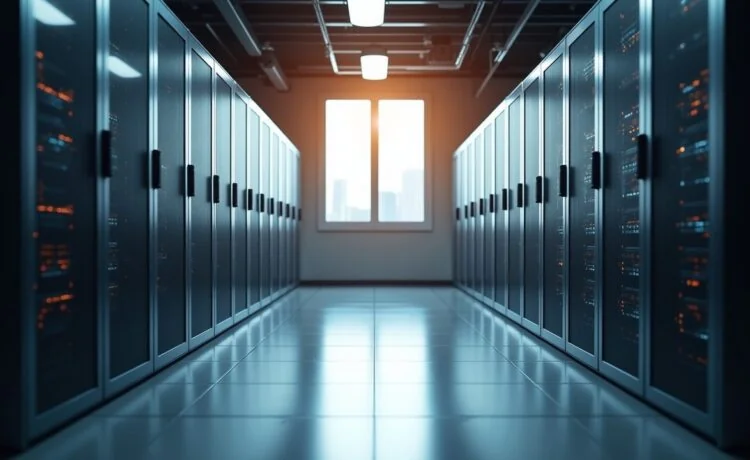 Ein klar erleuchteter, moderner Serverraum mit technisch versierten IT-Profis, die konzentriert und vertrauensvoll an hochentwickelten virtualisierten Systemen arbeiten – strahlendes Tageslicht fällt durch große Fenster und erzeugt eine warme, einladende Atmosphäre voller Verantwortungsbewusstsein und konzentrierter Zusammenarbeit.