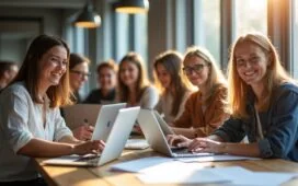 Ein lebendiges, natürlich sonnendurchflutetes Foto zeigt eine vielfältige Gruppe engagierter Gründer:innen in einem modernen, offenen Coworking-Space einer mittelgroßen deutschen Stadt, die mit freundlichen Gesichtern kreativ an Laptops und Skizzen arbeiten und so den aufblühenden KI-Startup-Boom abseits der Metropolen lebendig widerspiegeln.